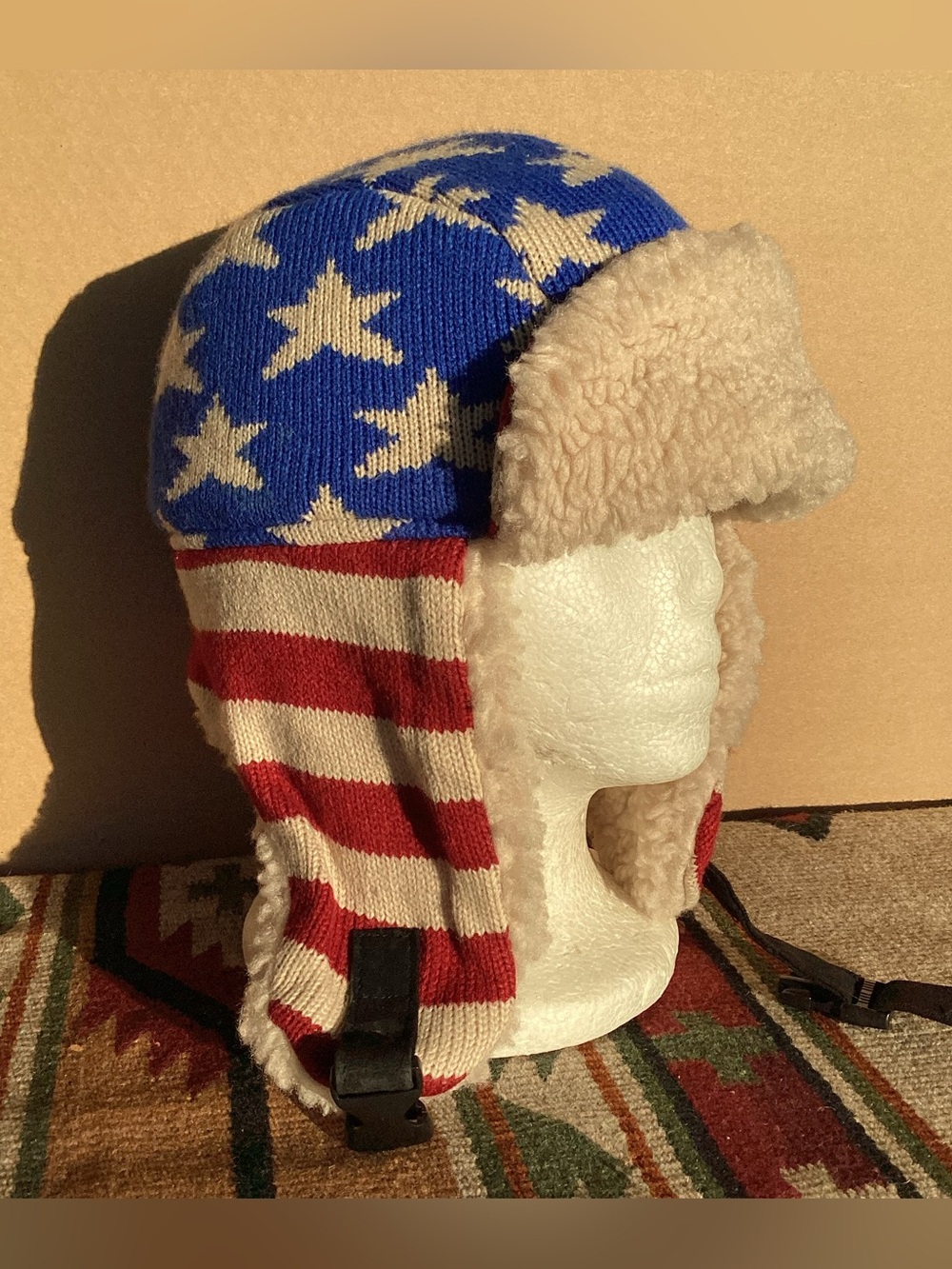Combat Iron American Flag Winter Hat with ear flaps veteran designed